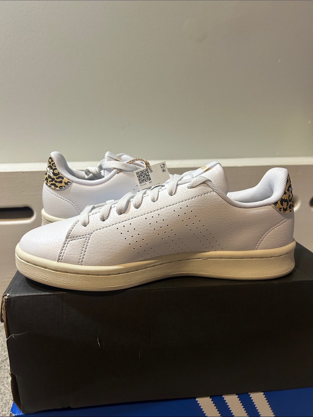 Women’s adidas Advantage in Cloud White with Leopard Heel